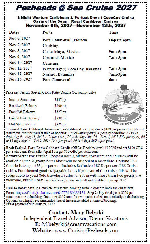 PEZheads At Sea 2027- Now booking! 