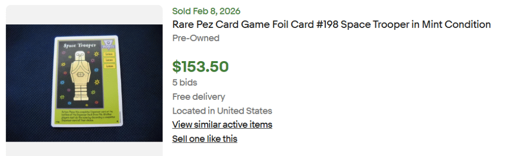 PEZ Game Card sells for BIG Bucks! 